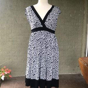 London Times Deep V-Neck Black/Gray Dress – Empire Waist, Back Tie  D3030